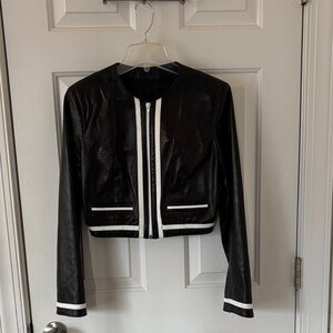 Leather Black and white lined jacket by Cache
